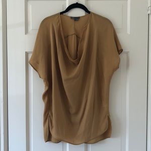 Vince Cowl Gold Silk Short Sleeve Top